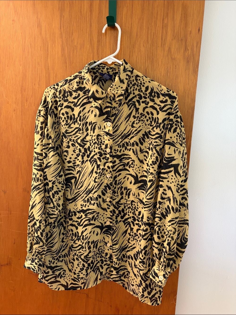 Vintage Oversized Animal Print Button-Down Shirt